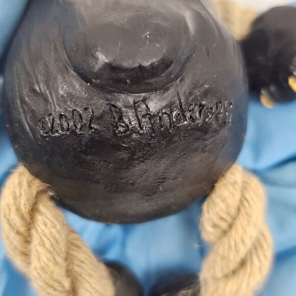 Vintage Bert Anderson Christmas Bear Ornament 2002 Dangling Folk‎ Art Jute Rope - Picture 11 of 16